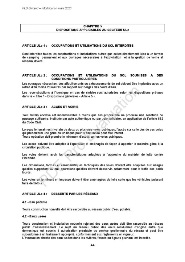 Image du document Règlement zone ULc